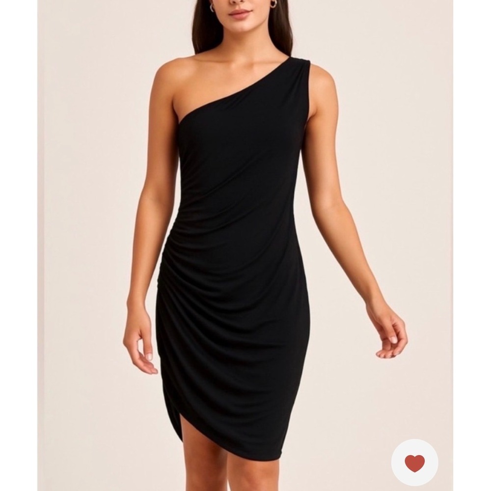 A New Day One Shoulder Dress Womens Medium Black Excellent Ruched Bodycon LBD